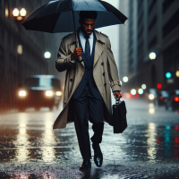 Un enseignant noir bravant la pluie pour se rendre à son cours